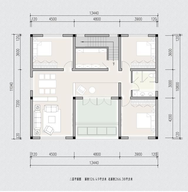 11x13兩層新中式庭院別墅，主體面積30萬(wàn)平方米，非常適合農村住宅建設