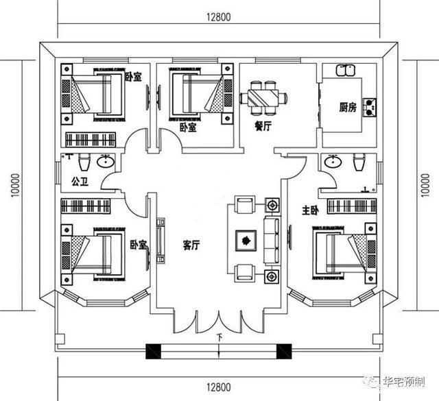 　該村一樓平頂別墅的設計圖售價(jià)10萬(wàn)元，父母住得很舒適,兒女也放心