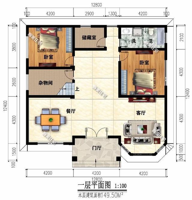 下面兩棟面寬尺寸均為12.8米的二層別墅，第一棟別墅廚房單獨建，外觀(guān)都非常驚艷，第二棟別墅外墻面貼滿(mǎn)了文化石。