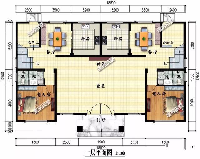 獨棟別墅設計成三層的公共房間，每個(gè)家庭有7間臥室，生活非常方便。