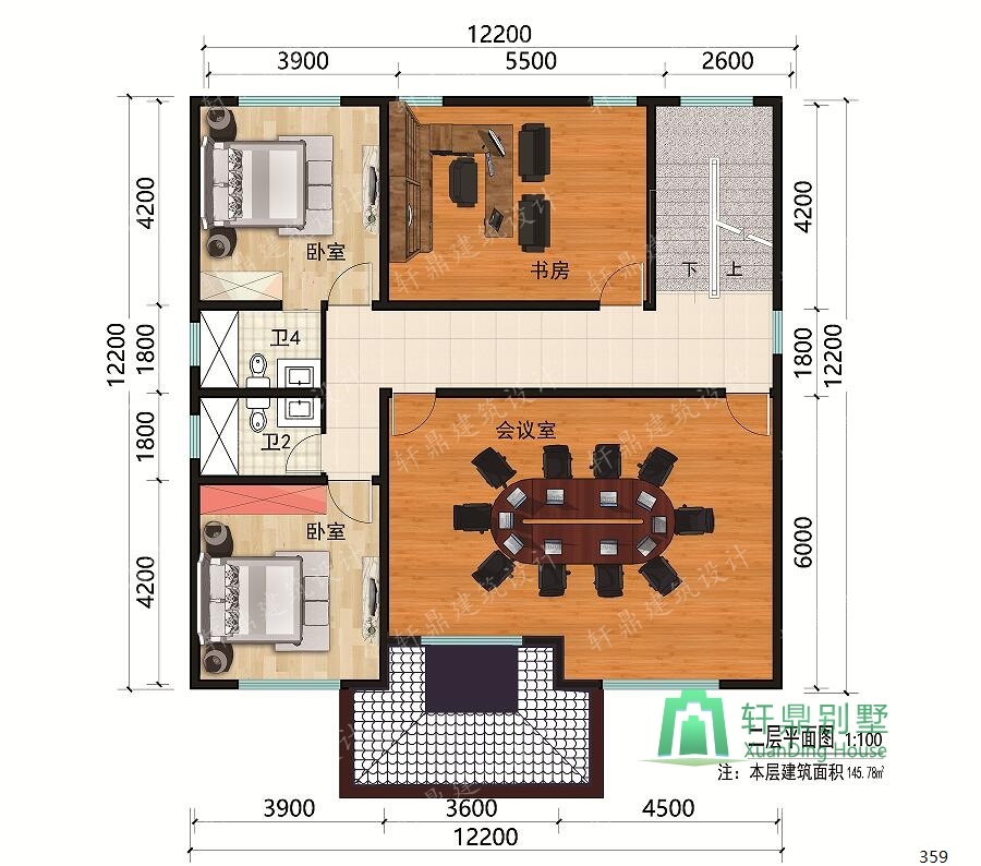 　新中式二層自建房屋設計圖