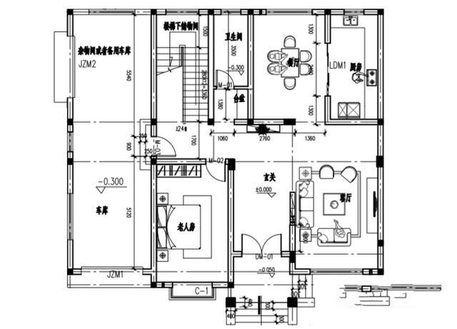 二層帶車(chē)庫的自建房屋設計圖