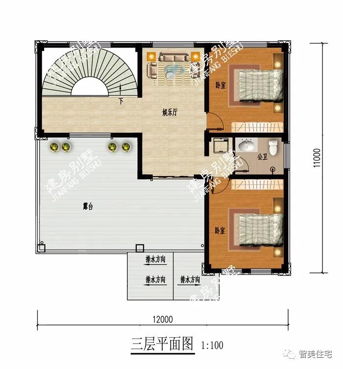 帶空客廳挑空設計的螺旋樓梯的別墅