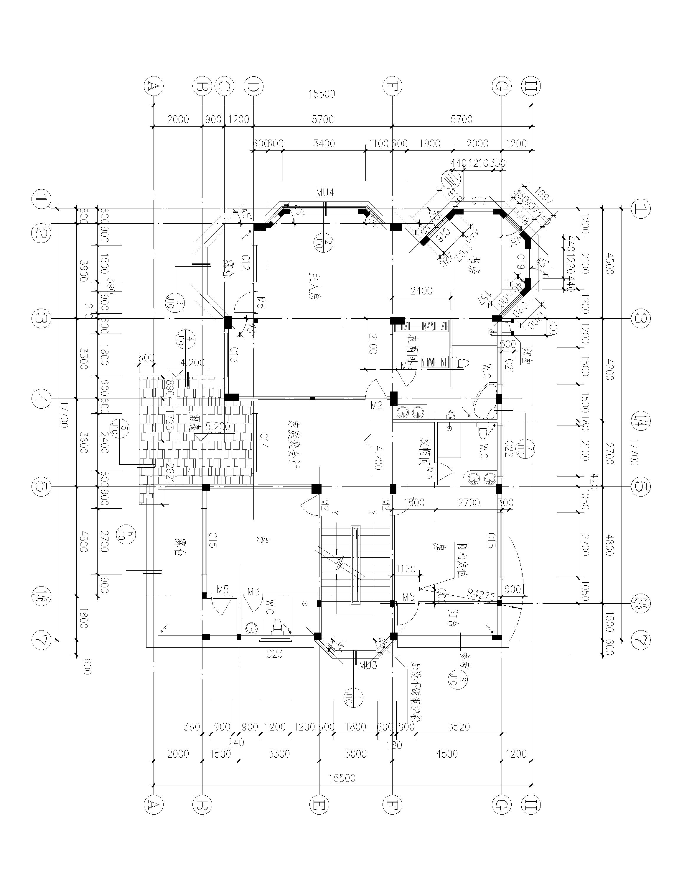 兩層半歐式別墅設計方案，適合多孩家庭，總建筑面積555㎡